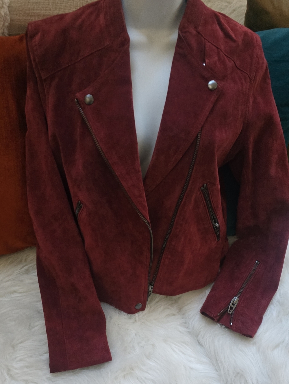 Blank NYC Burgundy Suede Moto Jacket
